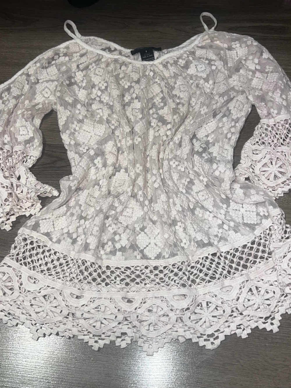 Karen Kane Pale Pink Crochet Lace Off-Shoulder Tunic